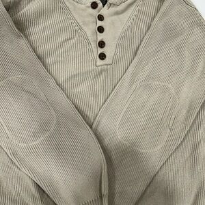 Guide Series Men’s Henley Sweater XL Tall Super Heavy Knit 100% Cotton Elbow Pat